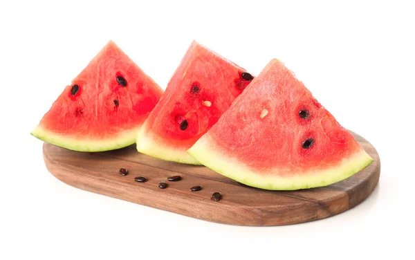 Board Pieces Fresh Watermelon Seeds White Background — Stock Photo, Image