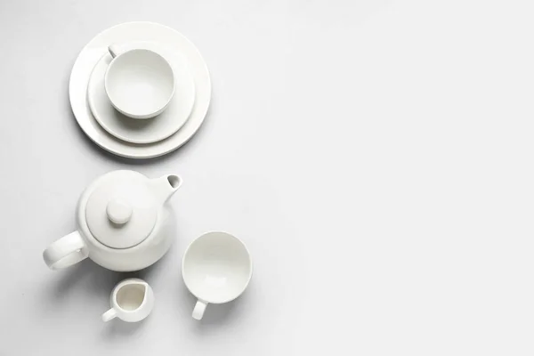 Stylish Tea Set Grey Background — Stock Photo, Image