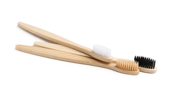 Different Bamboo Toothbrushes White Background — Stock Photo, Image