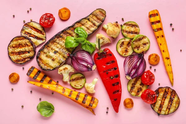 Grilled Vegetables Pink Background — Stock Photo, Image