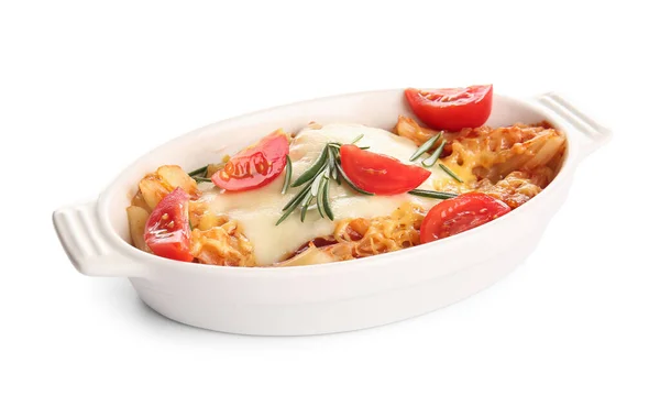 Backform Aus Nudeln Mit Tomatensauce Und Käse Auf Weißem Hintergrund — Stockfoto