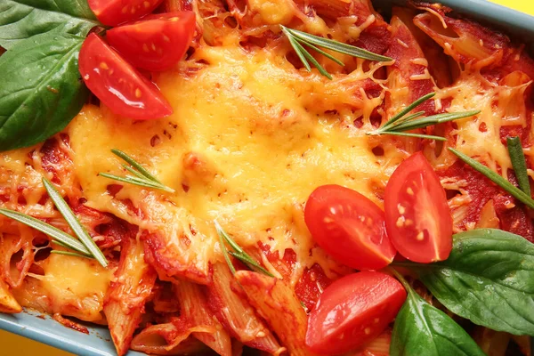 Stock image Texture of pasta with tomato sauce and cheese as background, closeup