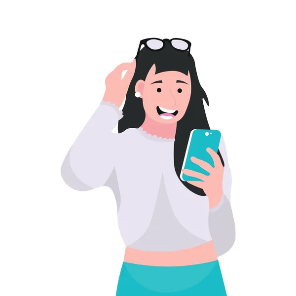 Jeune Femme Avec Téléphone Portable Sur Fond Blanc — Image vectorielle
