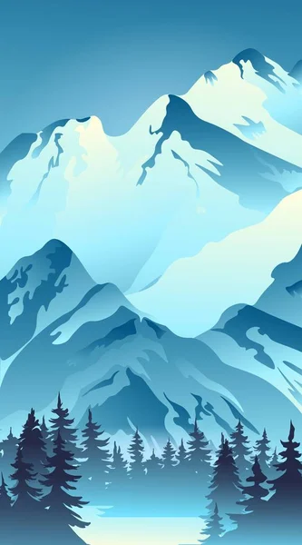 Schöne Landschaft Mit Hohen Schneebedeckten Bergen Und Wald — Stockvektor