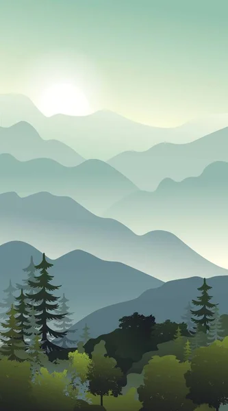 Krásná Krajina Vysokými Horami Zeleným Lesem — Stockový vektor