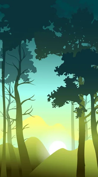 Красивий Краєвид Високими Деревами Сході Сонця — стоковий вектор