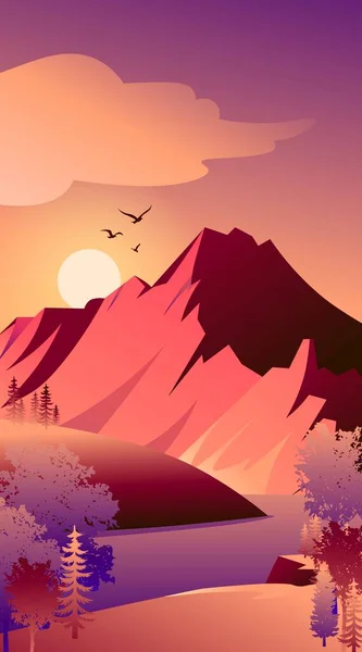 Красивий Краєвид Високими Горами Заході Сонця — стоковий вектор
