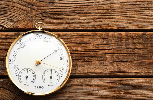 Aneroid Barometer Brown Wooden Background — Stock Photo, Image