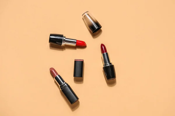 Different Lipsticks Beige Background — Stock Photo, Image