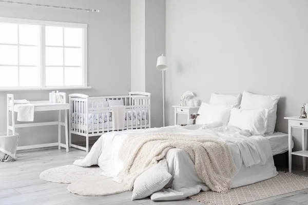 Interior Light Bedroom Bed Changing Table Baby Crib — Stock Photo, Image