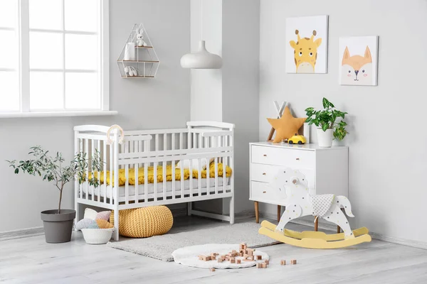 Interior Light Bedroom Baby Crib Toys Commode — Stock Photo, Image