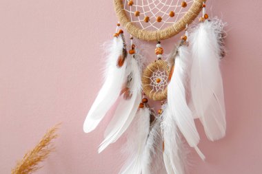 Pembe duvarda asılı düş kapanı, yakın plan.