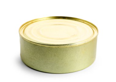 Beyaz zemin üzerinde balık olan teneke kutu