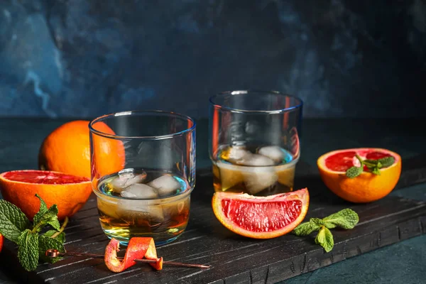 Glasses Rum Ice Mint Sicilian Orange Table — Stock Photo, Image