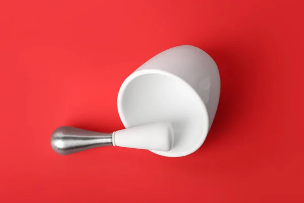 Mortar Pestle Red Background — Stock Photo, Image