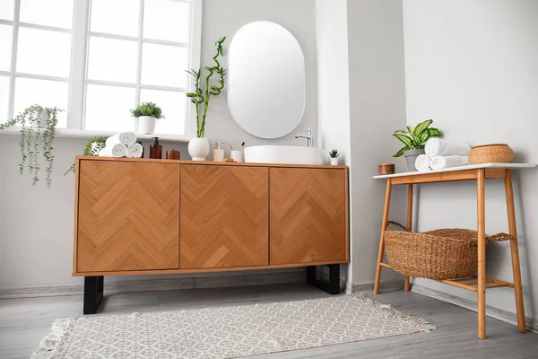 Interior Stylish Bathroom Sink Drawers Table — Stock Photo, Image