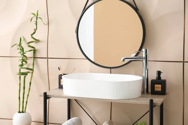 White Sink Soap Shelf Bathroom — Stock Photo, Image