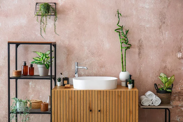 Interior Stylish Bathroom Sink Drawers Shelving Unit — Stock Photo, Image