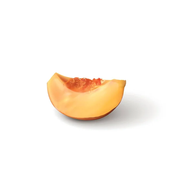 Piece Juicy Peach White Background — Stock Vector