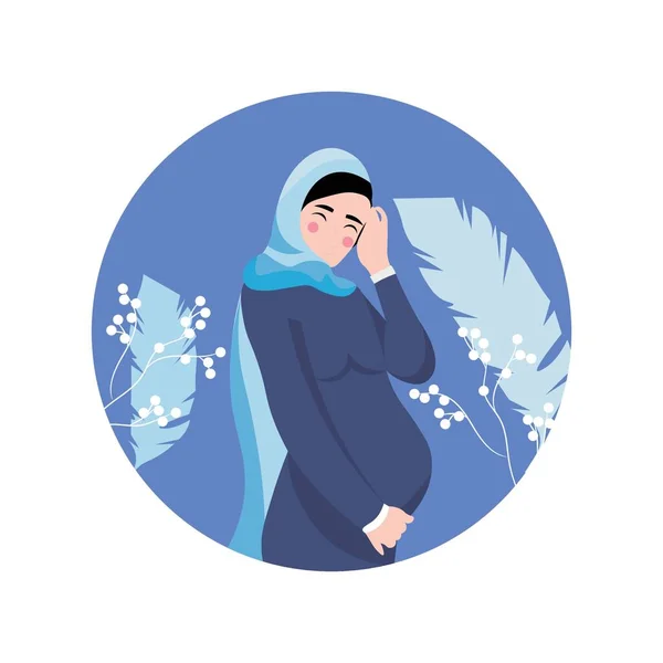 Krásné Muslim Těhotná Žena Bílém Pozadí — Stockový vektor