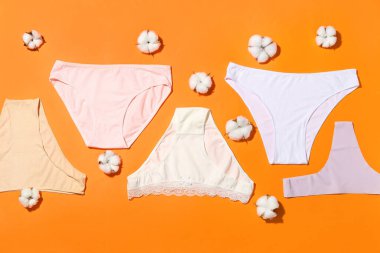 Arka planda kadın külotu ve pamuk çiçekli kompozisyon