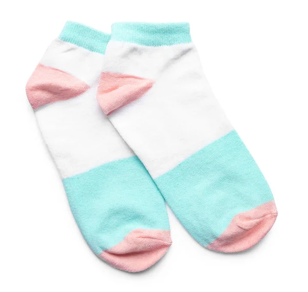 Pair Colorful Cotton Socks White Background — Stock Photo, Image