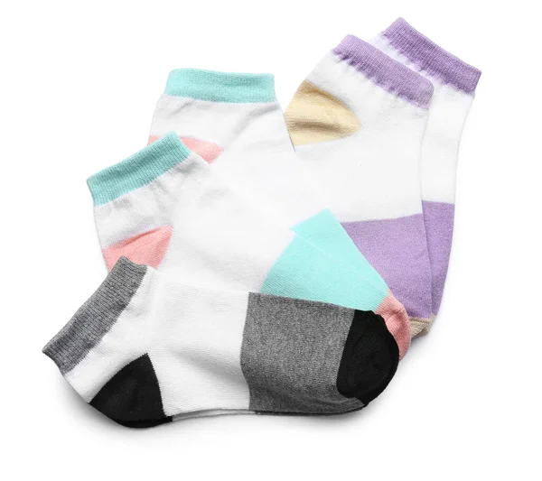 stock image Set of different cotton socks on white background