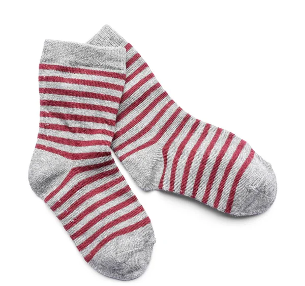 Pair Cotton Striped Socks White Background — Stock Photo, Image