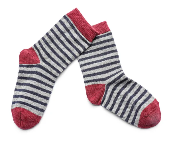 Pruhované Ponožky Izolovaných Bílém Pozadí — Stock fotografie
