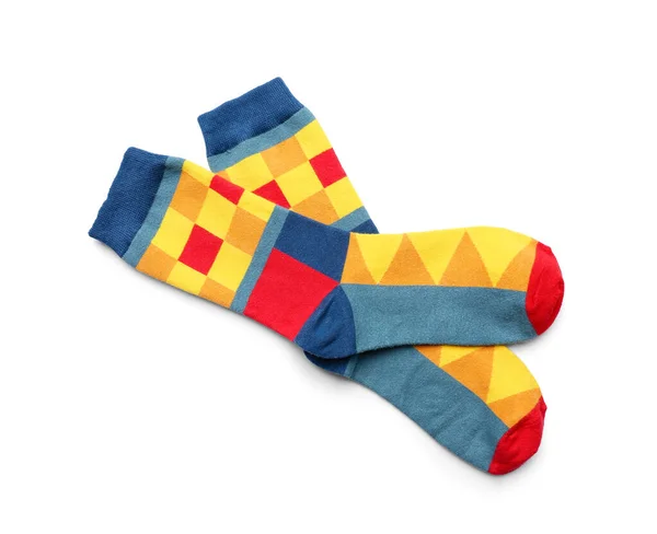 Pair Colorful Socks White Background — Stock Photo, Image