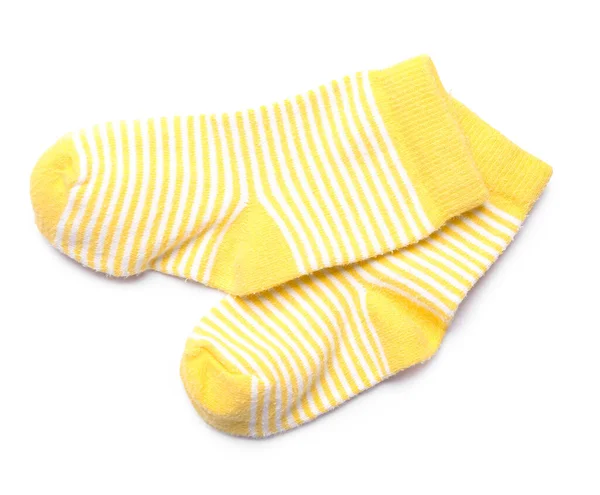 Pareja Calcetines Bebé Amarillos Aislados Sobre Fondo Blanco — Foto de Stock