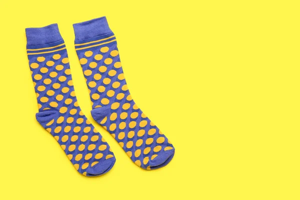 Pair Stylish Socks Yellow Background — Stock Photo, Image