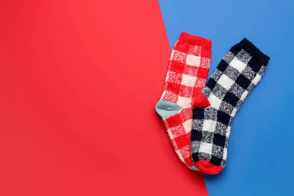 Pair Warm Socks Color Background — Stock Photo, Image