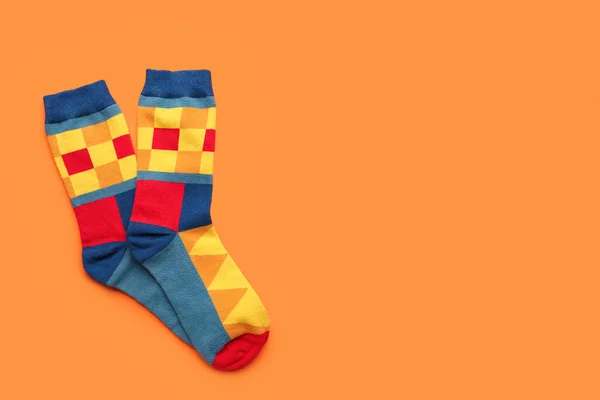 Pair Stylish Socks Orange Background — Stock Photo, Image
