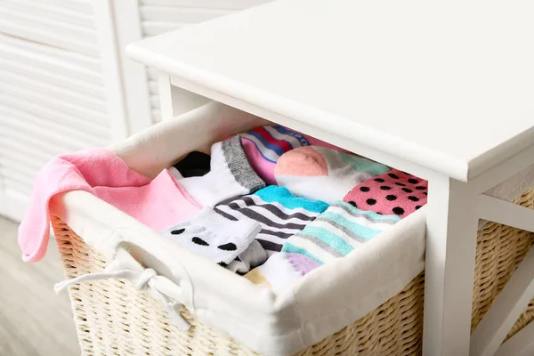 Drawer Basket Different Socks Room Closeup — Stock Photo, Image