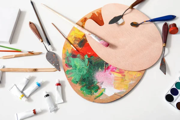Different Artist Supplies Table Top View — Stock Photo, Image