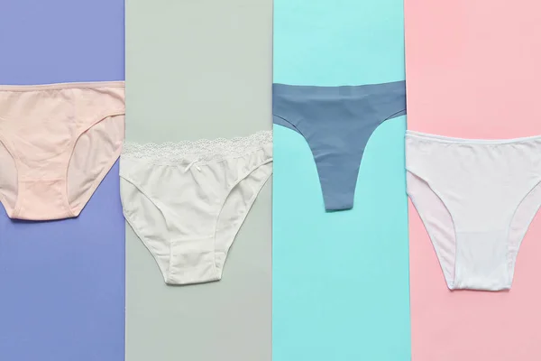 Set Different Female Panties Color Background — Stock Photo, Image