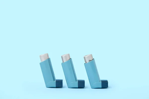 Asthma Inhalers Blue Background — Stock Fotó
