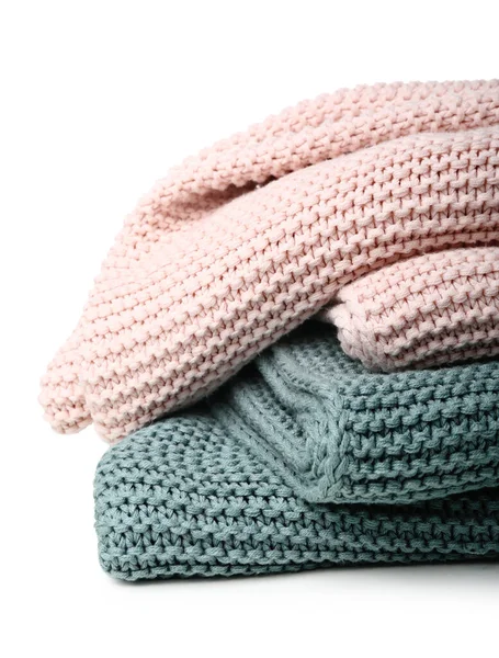 New Soft Folded Blankets White Background Closeup — Stock Photo, Image