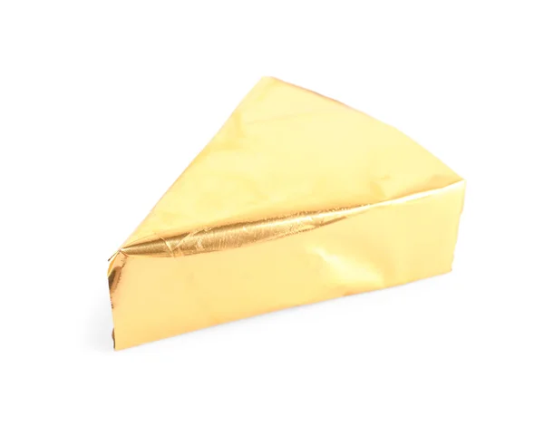 Driehoek Van Lekkere Verwerkte Kaas Witte Achtergrond — Stockfoto