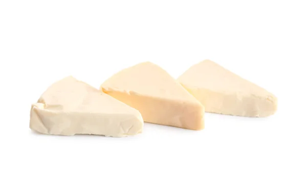Trojúhelníky Chutného Taveného Sýra Bílém Pozadí — Stock fotografie