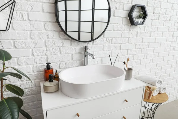 Espejo Lavabo Accesorios Baño Cómoda Baño —  Fotos de Stock