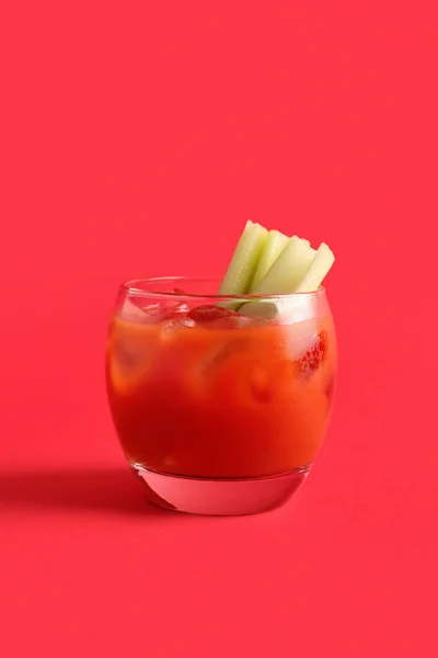 Glass Bloody Mary Celery Red Background — Stock Photo, Image