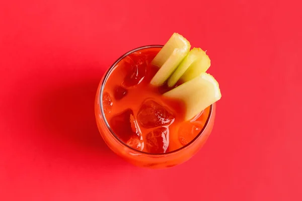 Glass Bloody Mary Celery Red Background — Stock Photo, Image