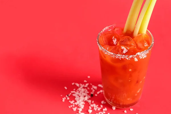Glass Bloody Mary Celery Salt Red Background — Stock Photo, Image