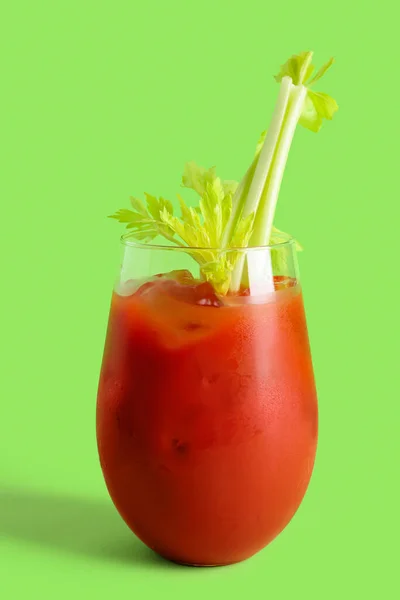 Glass Bloody Mary Celery Green Background — Stock Photo, Image