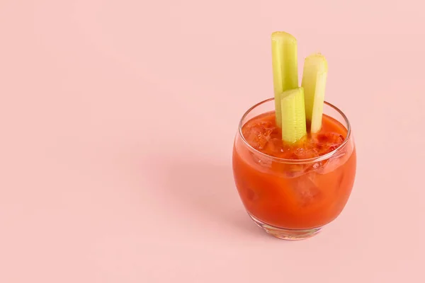 Glass Bloody Mary Celery Pink Background — Stock Photo, Image