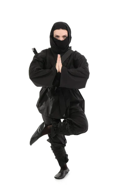 Kobieta Ninja Białym Tle — Zdjęcie stockowe
