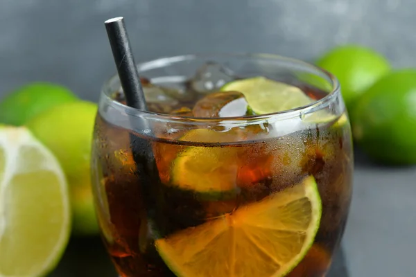Glass Cold Cuba Libre Cocktail Grey Background — Stock Photo, Image