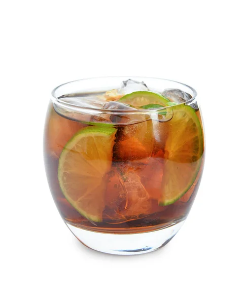 Glas Des Kalten Cuba Libre Cocktails Isoliert Auf Weißem Hintergrund — Stockfoto
